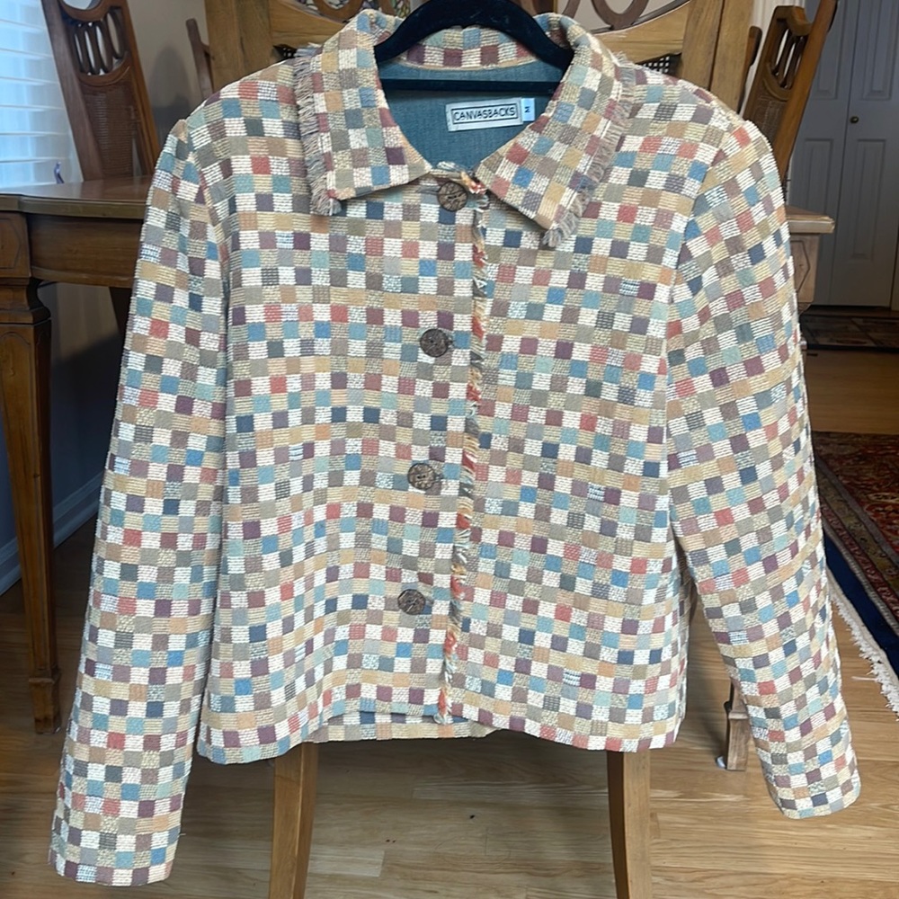 Vintage CanvasBacks Knit Checkered Jacket Size M